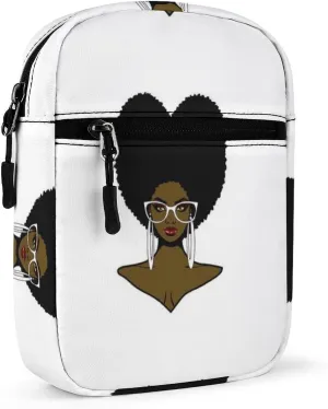 Beautiful African Black woman Afro Hairstyle Sunglasses and Earrings Adjustable Fanny Waist Pack Pouch, Waterproof Crossbody Runners Bag Wallet for Gym Hiking Fitness Women Men 6.1 x 2.2 x 7.9 inch