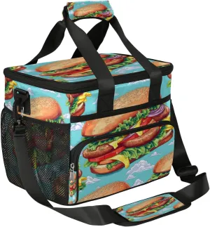 Beef Burgers Food Large Reusable Lunch Bag for Women Men, Insulated Lunch Bags Leakproof Cooler Lunch Tote Bag with Adjustable Shoulder Strap