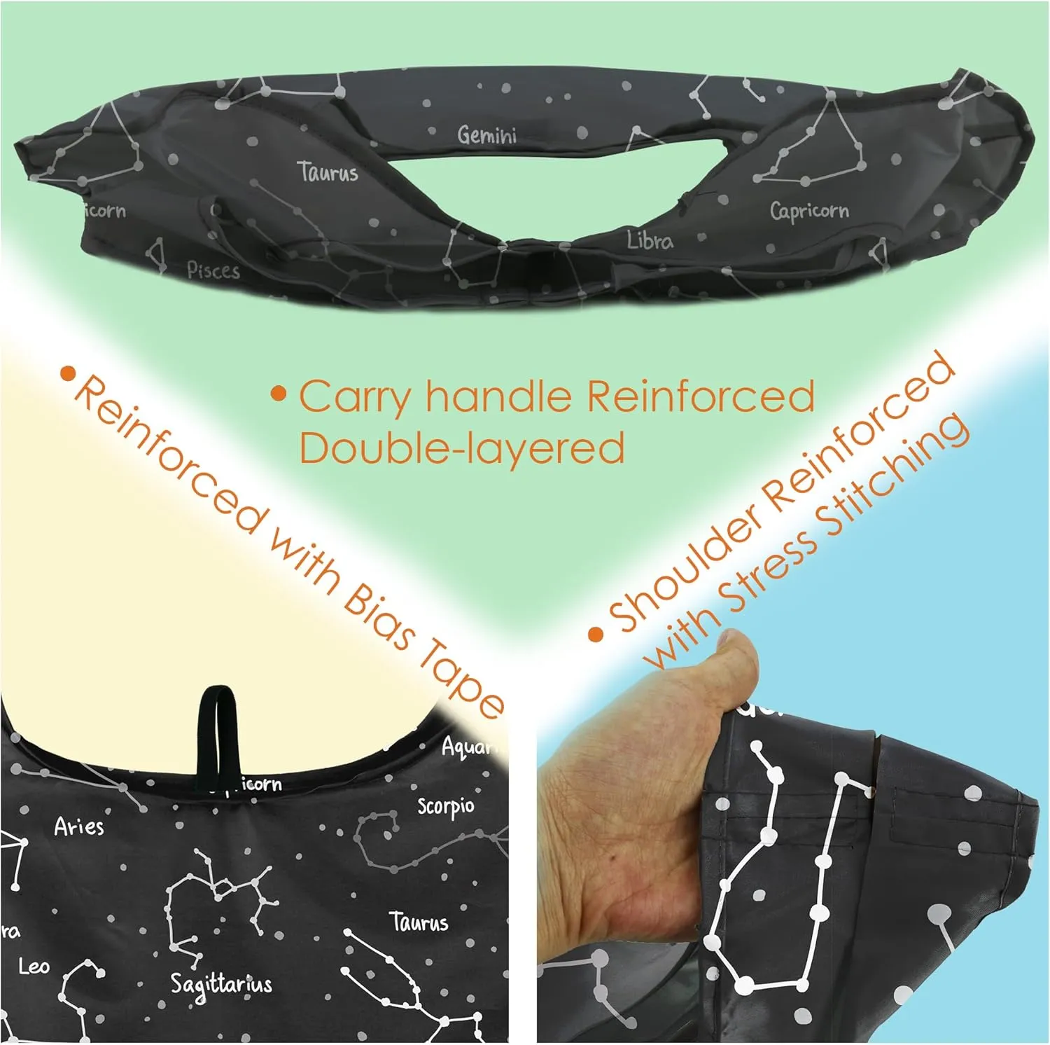 BeeGreen Constellation Reusable Grocery Bags Artistic Pots Gifts Shopping Bags Bulk for Men Women 50LBS X-Large Polka Dots Cow Print Triangle Foldable-Machine Washable-Heavy Duty