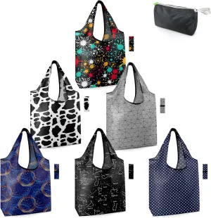 BeeGreen Constellation Reusable Grocery Bags Artistic Pots Gifts Shopping Bags Bulk for Men Women 50LBS X-Large Polka Dots Cow Print Triangle Foldable-Machine Washable-Heavy Duty