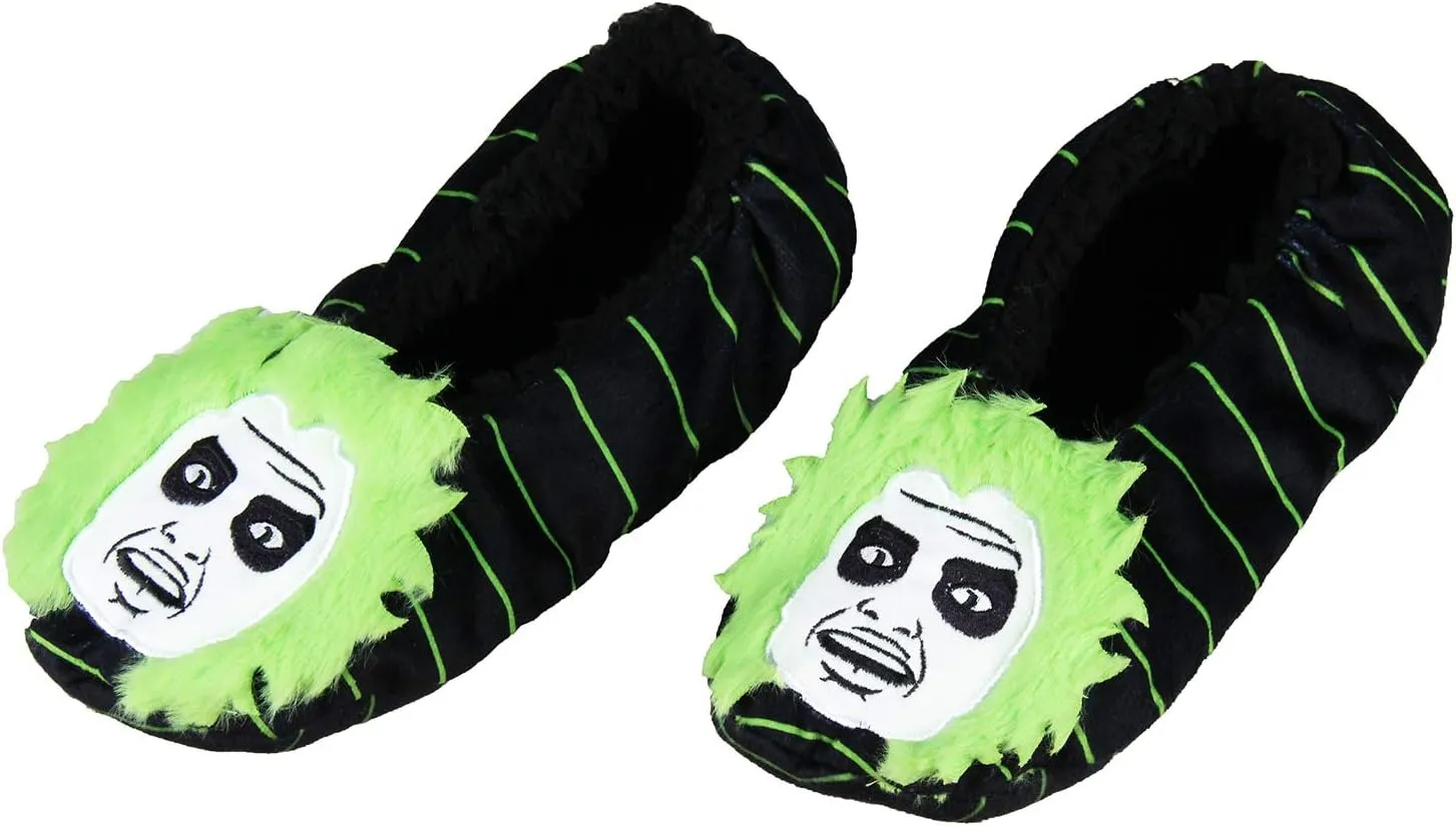 Beetlejuice Slippers 3D Hair Embroidered Character Slipper Socks with No-Slip Sole For Women Men