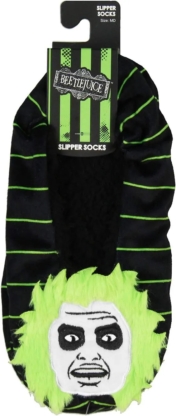 Beetlejuice Slippers 3D Hair Embroidered Character Slipper Socks with No-Slip Sole For Women Men