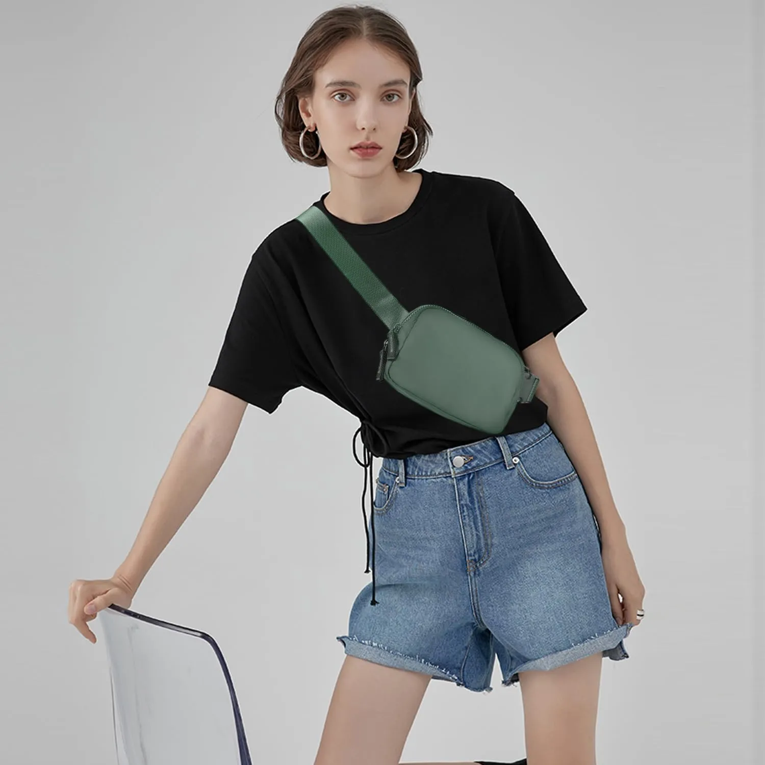 Belt Bag for Women Two-Way Zipper Cross Body Fanny Pack Fashion Waist Packs Everywhere Belt Bag with Adjustable Strap Gifts for Teen Girls Women Men (Green)