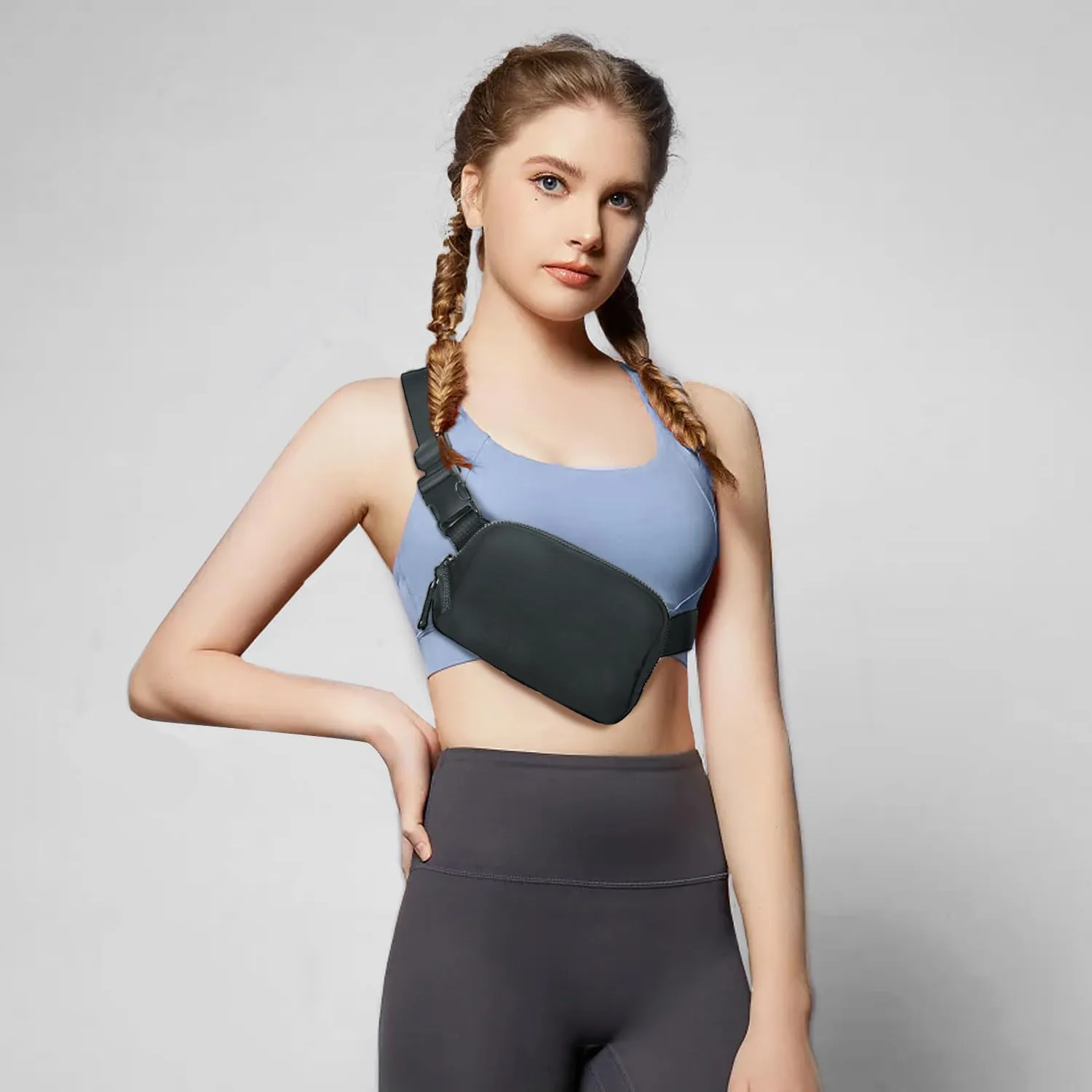 Belt Bag for Women Two-Way Zipper Fanny Pack Crossbody Bags for Women Fashion Waist Packs Cross Body Fanny Pack with Adjustable Strap Gifts for Teen Girls (Dark Grey)