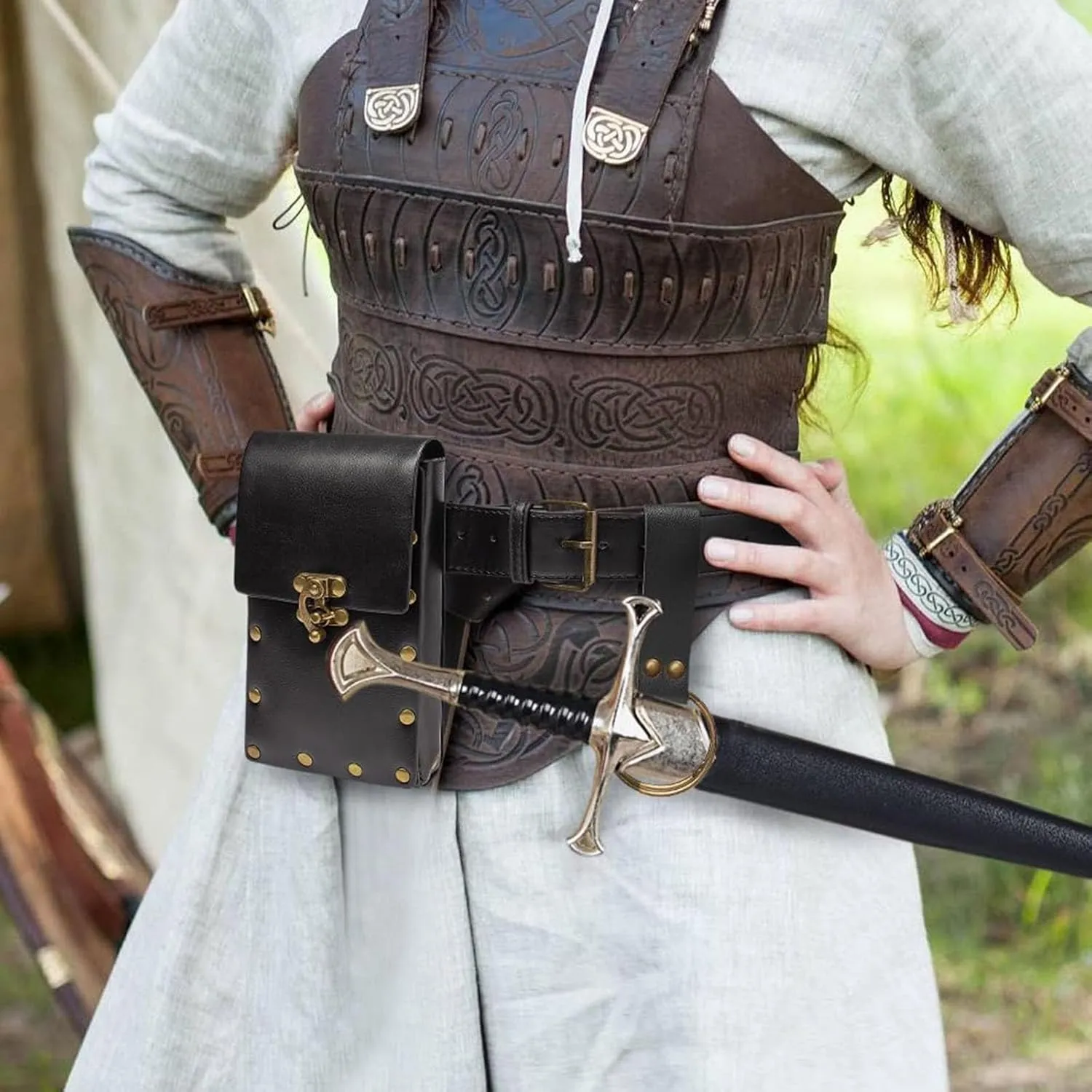 Belt Pouch Waist Bag Fanny Pack Steampunk Phone Holder Casual Medieval Renaissance Cosplay Costume Accessories (1Classic-Black)