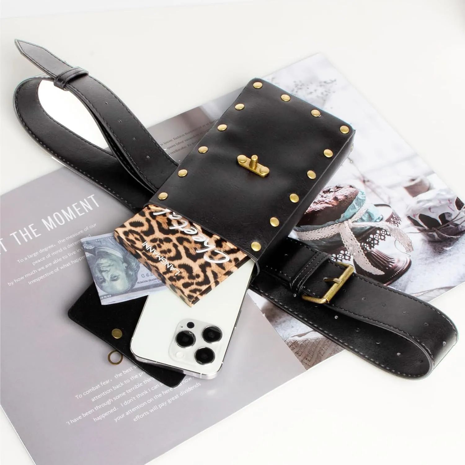 Belt Pouch Waist Bag Fanny Pack Steampunk Phone Holder Casual Medieval Renaissance Cosplay Costume Accessories (3Bottle-Black)