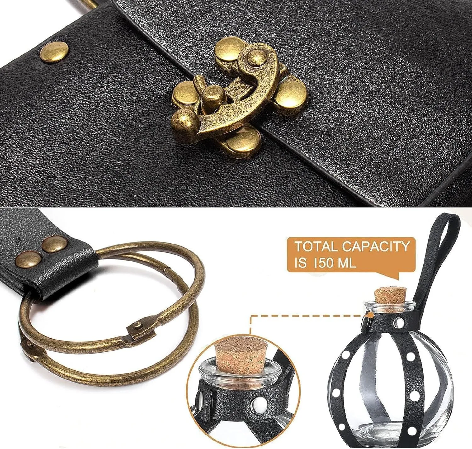 Belt Pouch Waist Bag Fanny Pack Steampunk Phone Holder Casual Medieval Renaissance Cosplay Costume Accessories (3Bottle-Black)