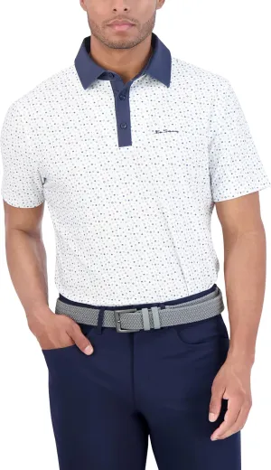 Ben Sherman Men's Short Sleeve Printed Tech Sports Fit Polo Top