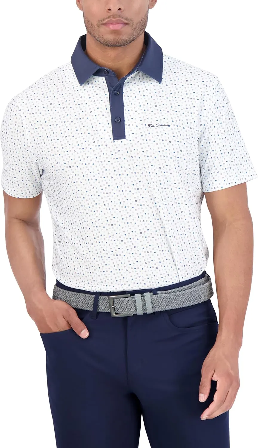 Ben Sherman Men's Short Sleeve Printed Tech Sports Fit Polo Top