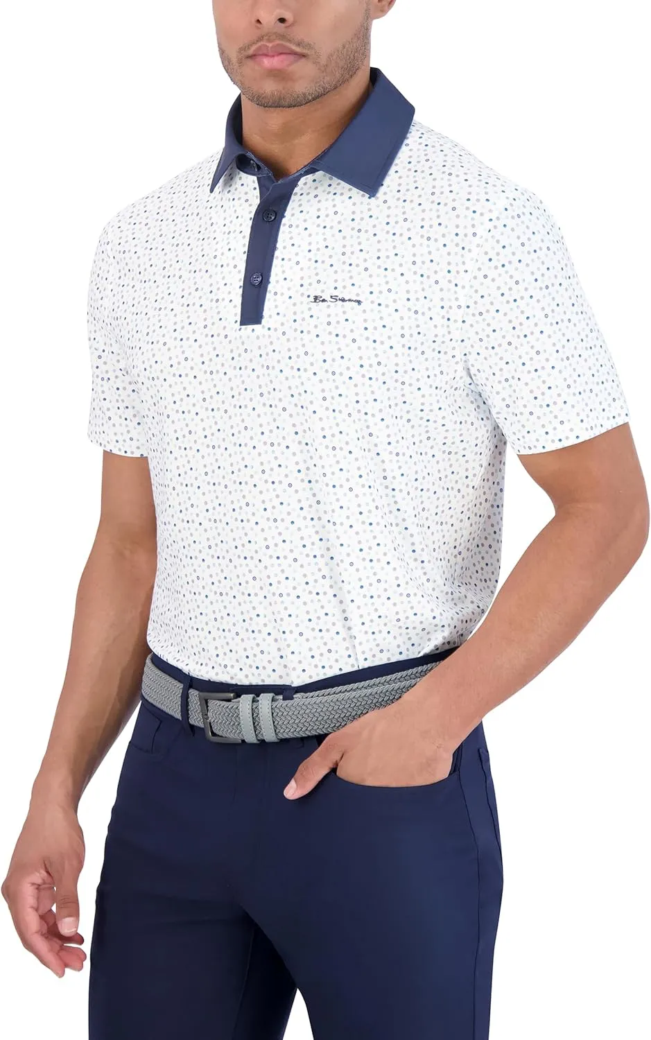 Ben Sherman Men's Short Sleeve Printed Tech Sports Fit Polo Top