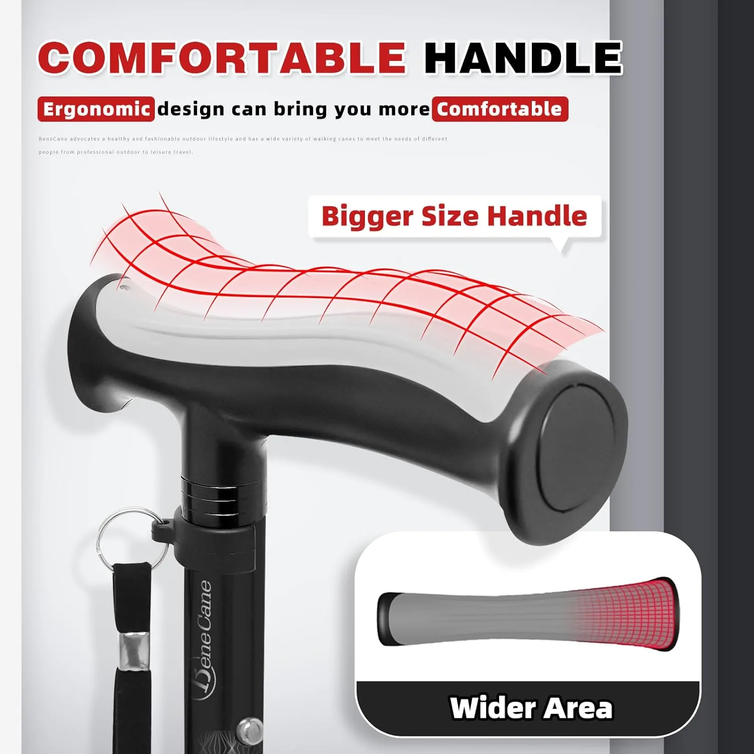 BeneCane Walking Cane for Men & Women Walking Stick for Seniors Folding Canes Quad Cane Adjustable Lightweight Sturdy Collapsible Heavy Duty with Soft TPR T-Handle and Travel Bag