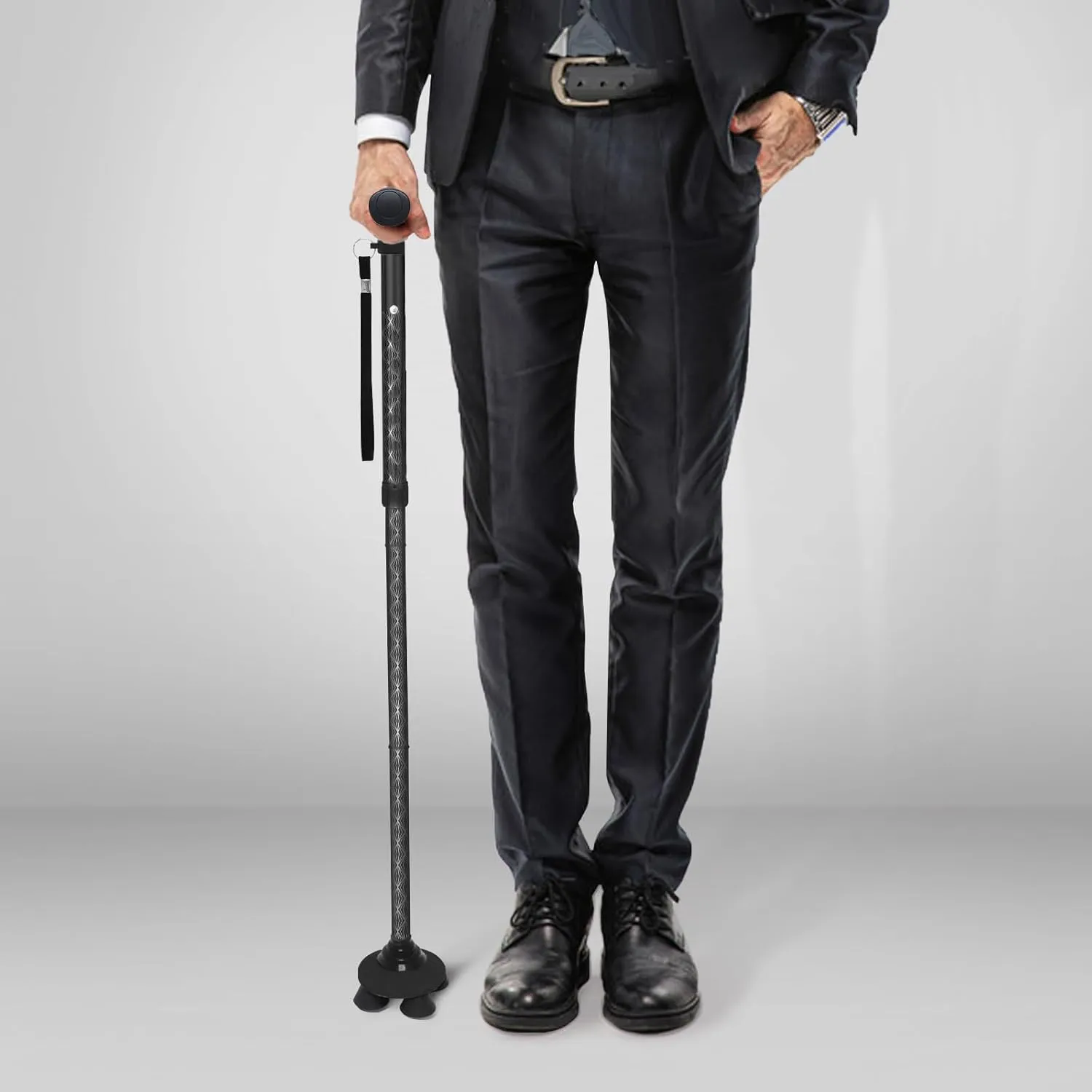 BeneCane Walking Cane for Men & Women Walking Stick for Seniors Folding Canes Quad Cane Adjustable Lightweight Sturdy Collapsible Heavy Duty with Soft TPR T-Handle and Travel Bag