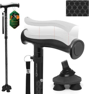 BeneCane Walking Cane for Men & Women Walking Stick for Seniors Folding Canes Quad Cane Adjustable Lightweight Sturdy Collapsible Heavy Duty with Soft TPR T-Handle and Travel Bag