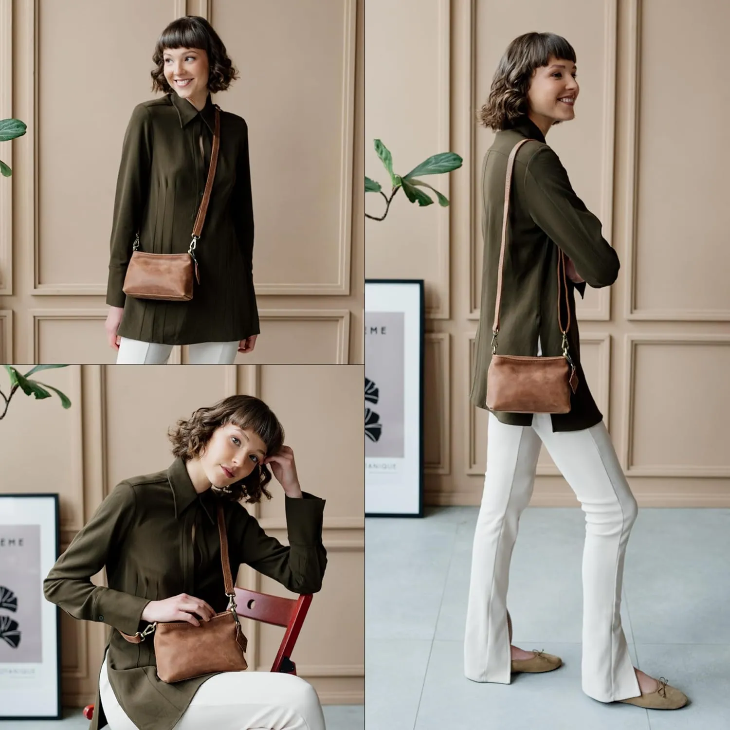 BERLINER BAGS Vintage Genuine Leather Shoulder Bag Marbella, Crossbody Purse for Women, Satchel Bag