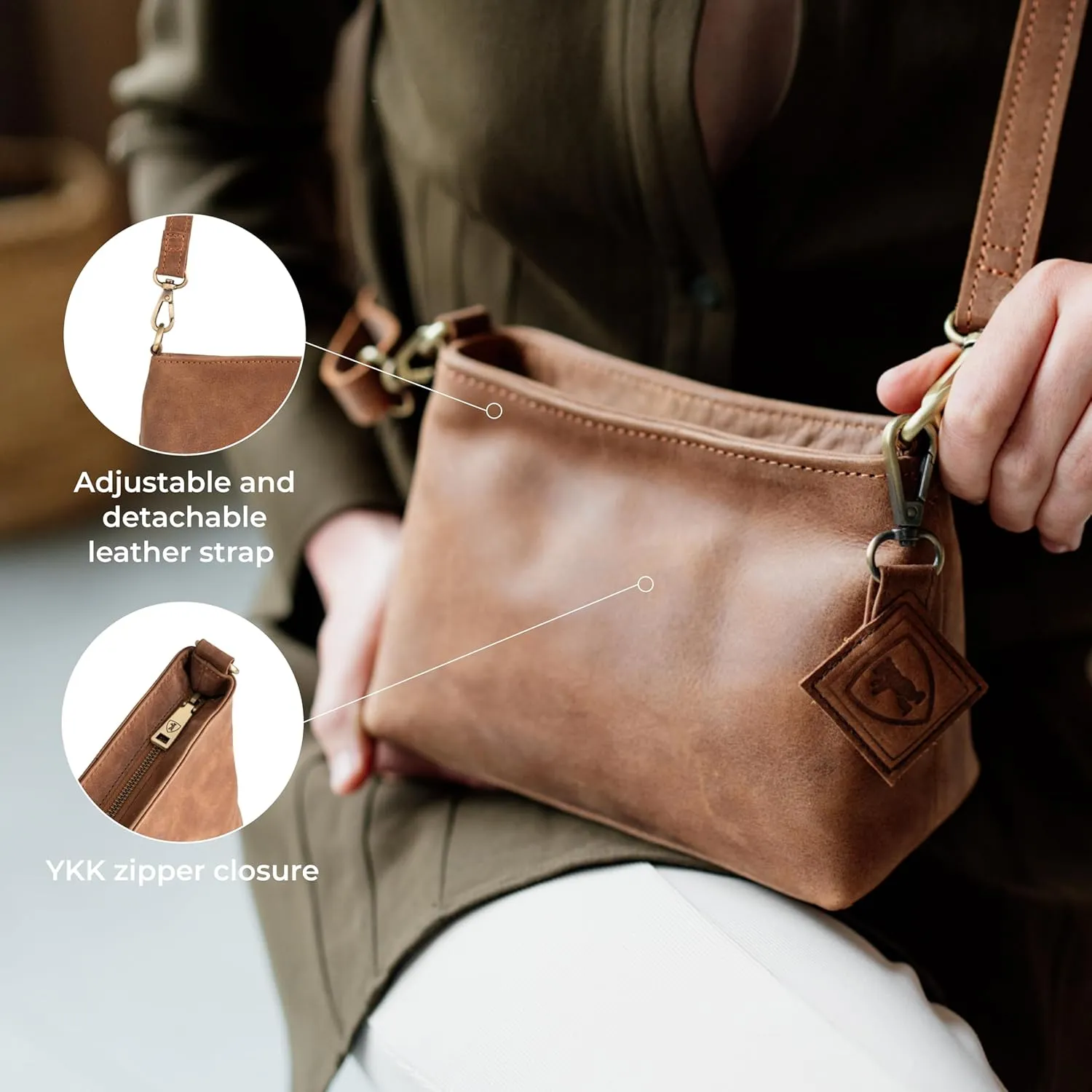 BERLINER BAGS Vintage Genuine Leather Shoulder Bag Marbella, Crossbody Purse for Women, Satchel Bag