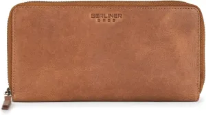BERLINER BAGS Vintage Genuine Leather Wallet Margo, RFID Blocking Credit Card Holder, Slim Womens Wallet, Zip Around Wallet for 13 Cards and ID window, Bills, Coins - Brown