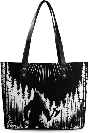 Bigfoot Spaceship Sasquatch Aliens Women's Tote Shoulder Bag Handbag Top Handle Leather 29 * 34 * 14cm