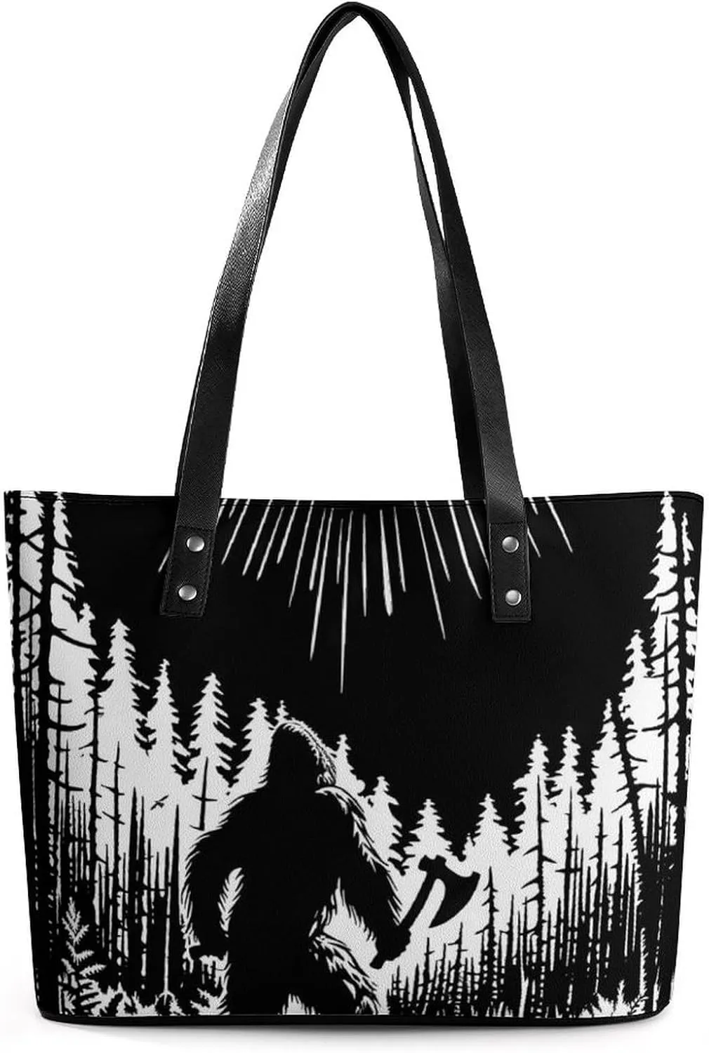 Bigfoot Spaceship Sasquatch Aliens Women's Tote Shoulder Bag Handbag Top Handle Leather 29 * 34 * 14cm