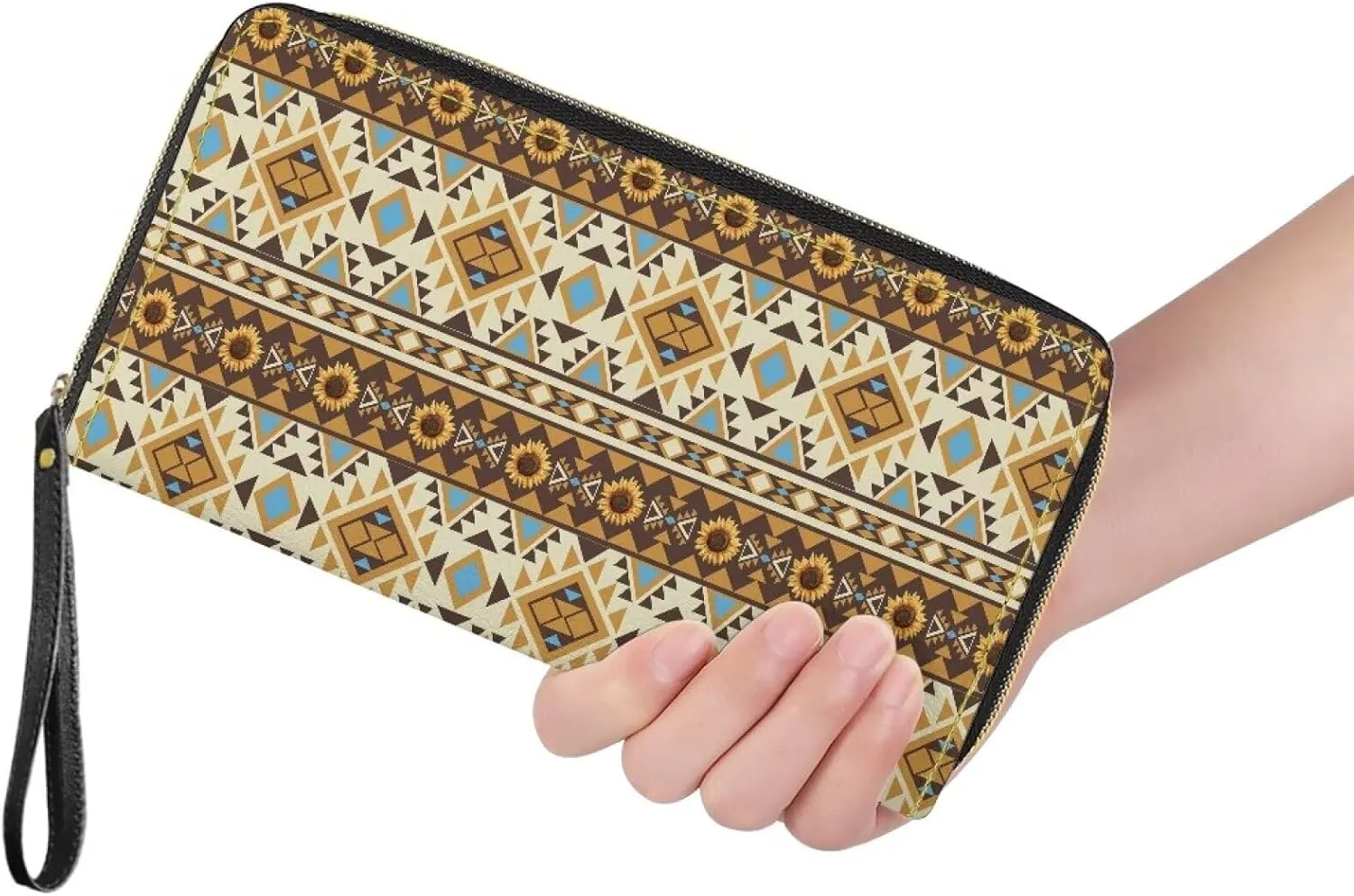 Binienty Womens Zipper Wallet, PU Leather Wristlet Purse, Zip Around Card Holder Organizer Clutch Handbag