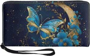 Binienty Womens Zipper Wallet, PU Leather Wristlet Purse, Zip Around Card Holder Organizer Clutch Handbag