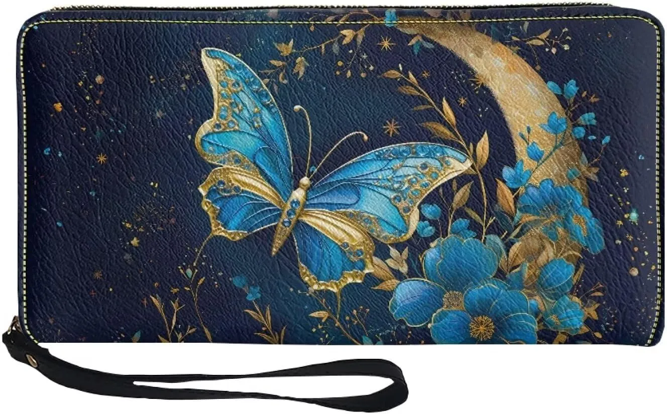 Binienty Womens Zipper Wallet, PU Leather Wristlet Purse, Zip Around Card Holder Organizer Clutch Handbag