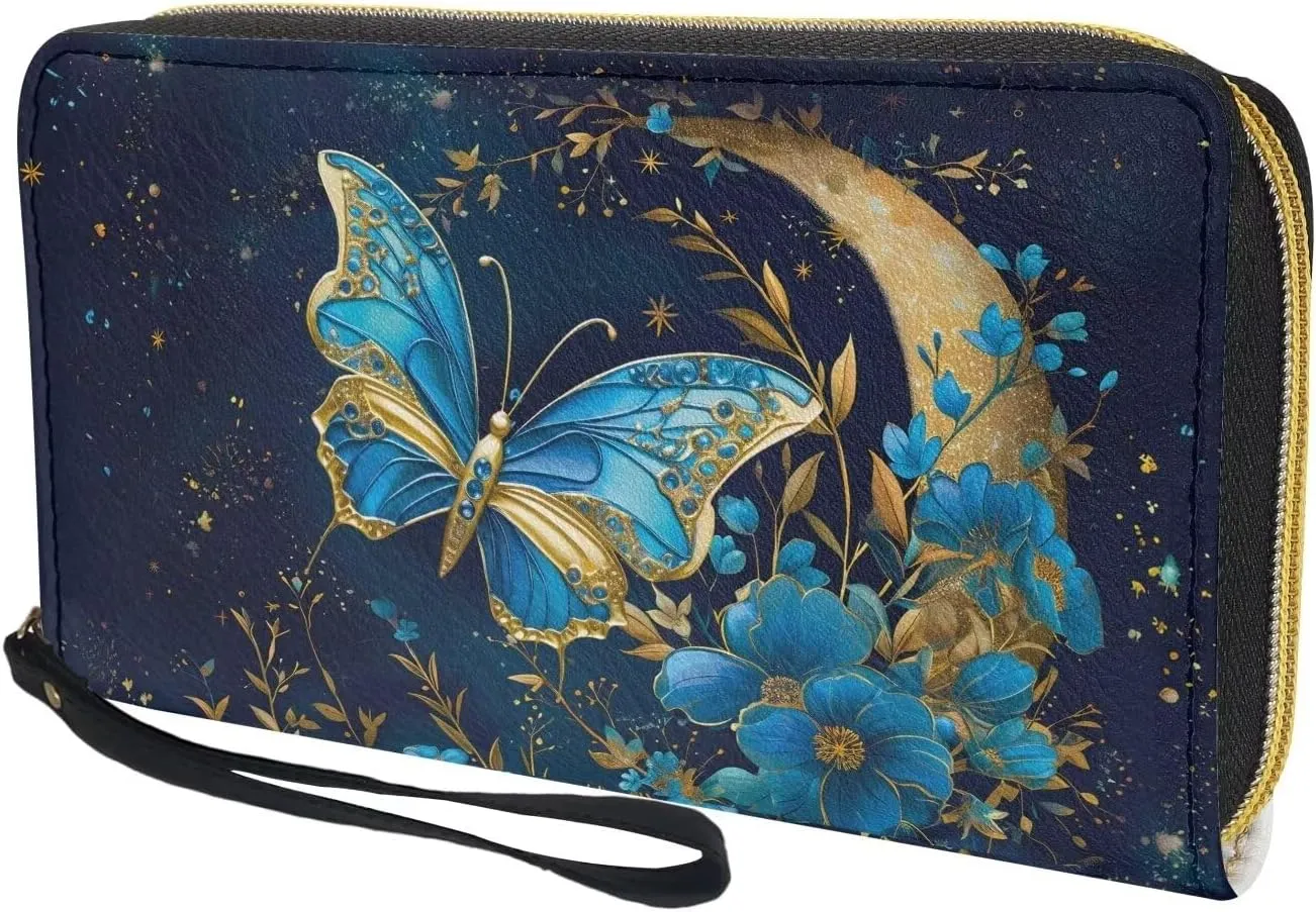 Binienty Womens Zipper Wallet, PU Leather Wristlet Purse, Zip Around Card Holder Organizer Clutch Handbag