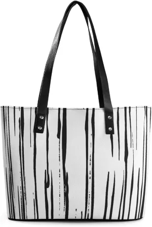 Black And White Vertical Stripes Women's Tote Shoulder Bag Handbag Top Handle Leather 29 * 34 * 14cm