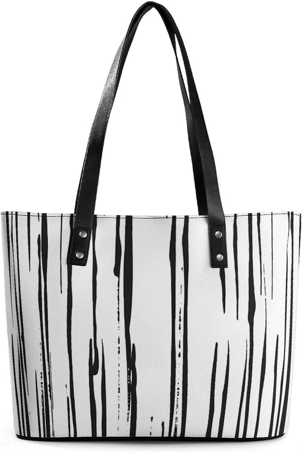 Black And White Vertical Stripes Women's Tote Shoulder Bag Handbag Top Handle Leather 29 * 34 * 14cm