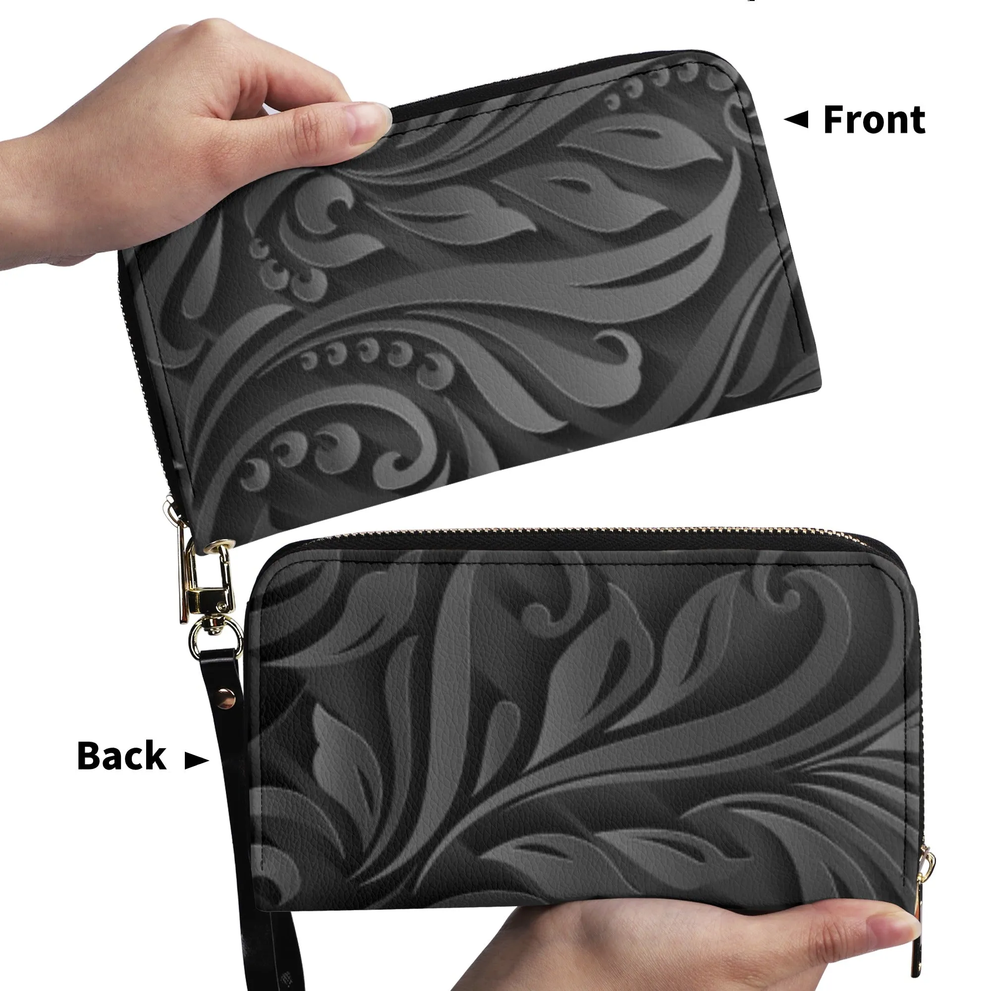 Black Filigree Design Graphic Design PU Leather Wallet