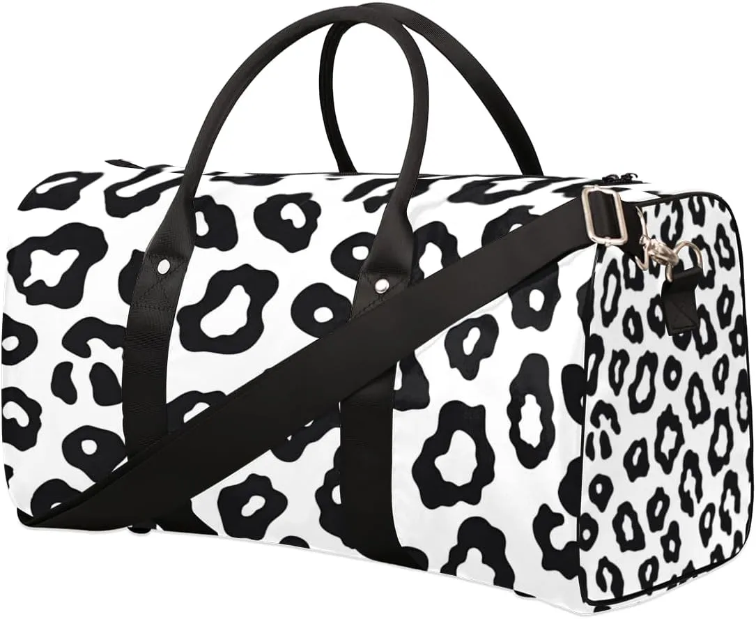 Black Leopard Travel Duffle Bag for Women Men Gym Duffel Foldable Bag Waterproof Weekender Cheetah Print Duffle Tote
