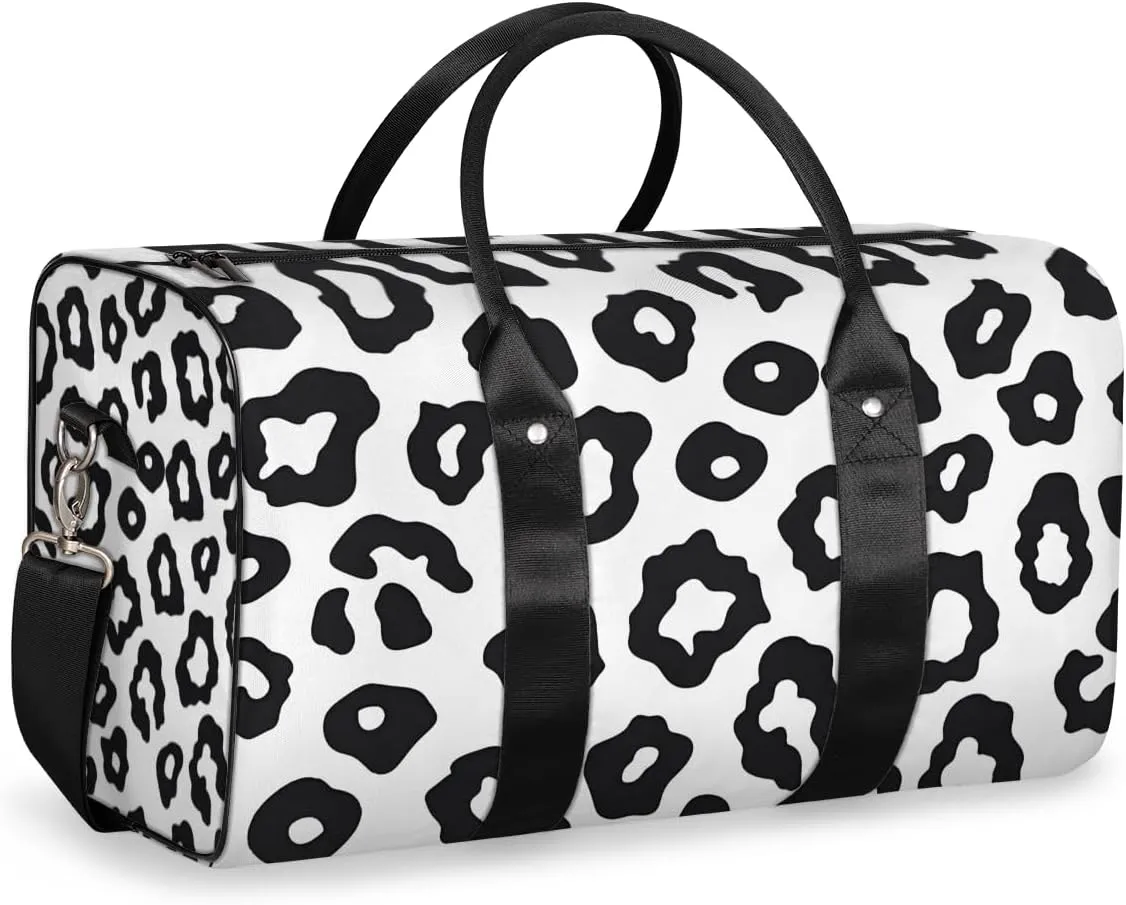 Black Leopard Travel Duffle Bag for Women Men Gym Duffel Foldable Bag Waterproof Weekender Cheetah Print Duffle Tote