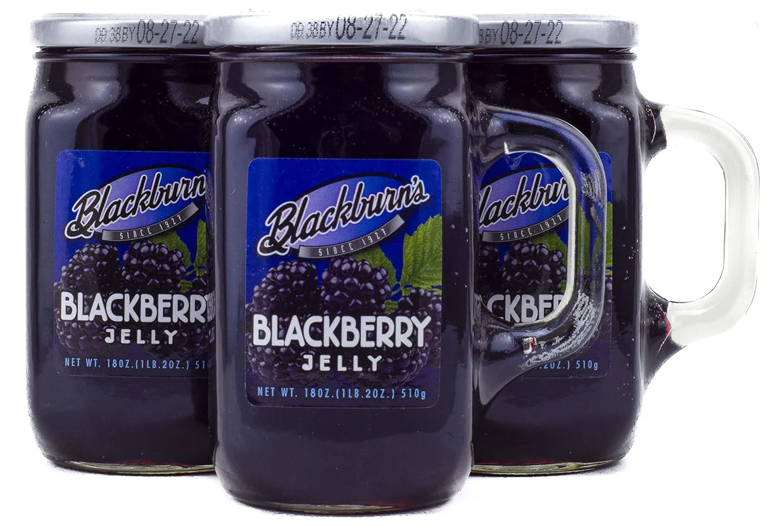 Blackburn's Preserves & Jellys 18oz Reusable Handled Glass Mug Jar (Pack of 3) (Blackberry Jelly)