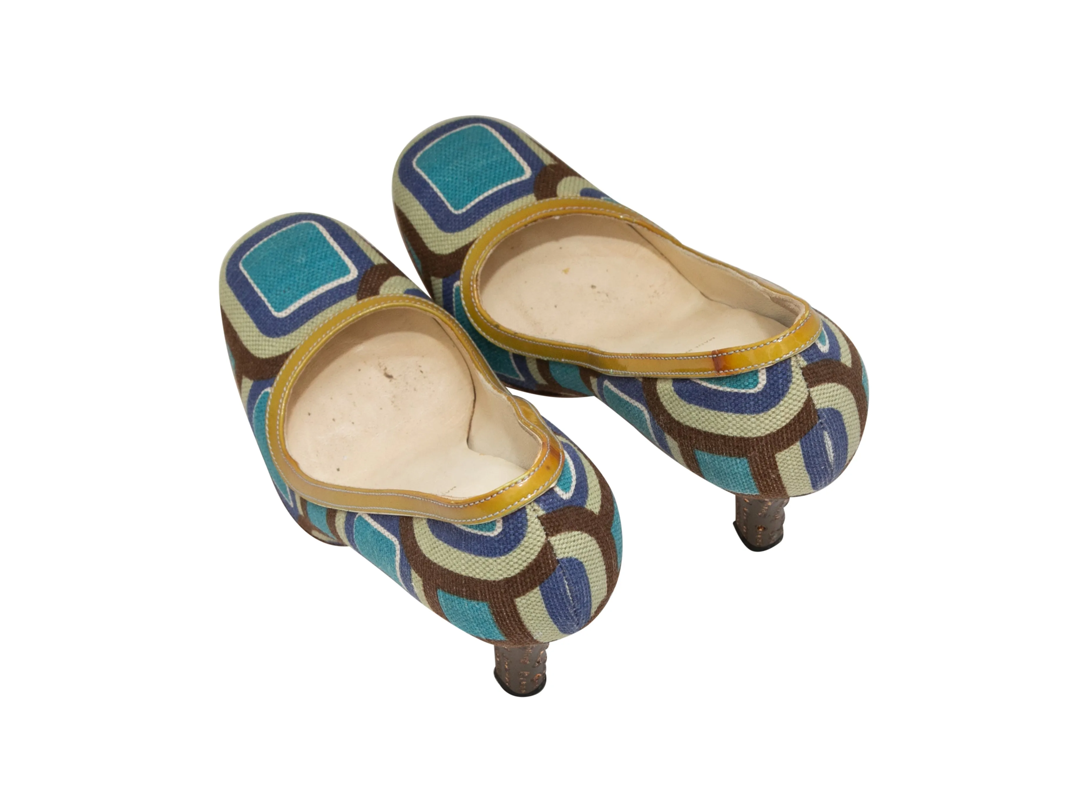 Blue & Multicolor Prada Geometric Printed Pumps Size 35.5