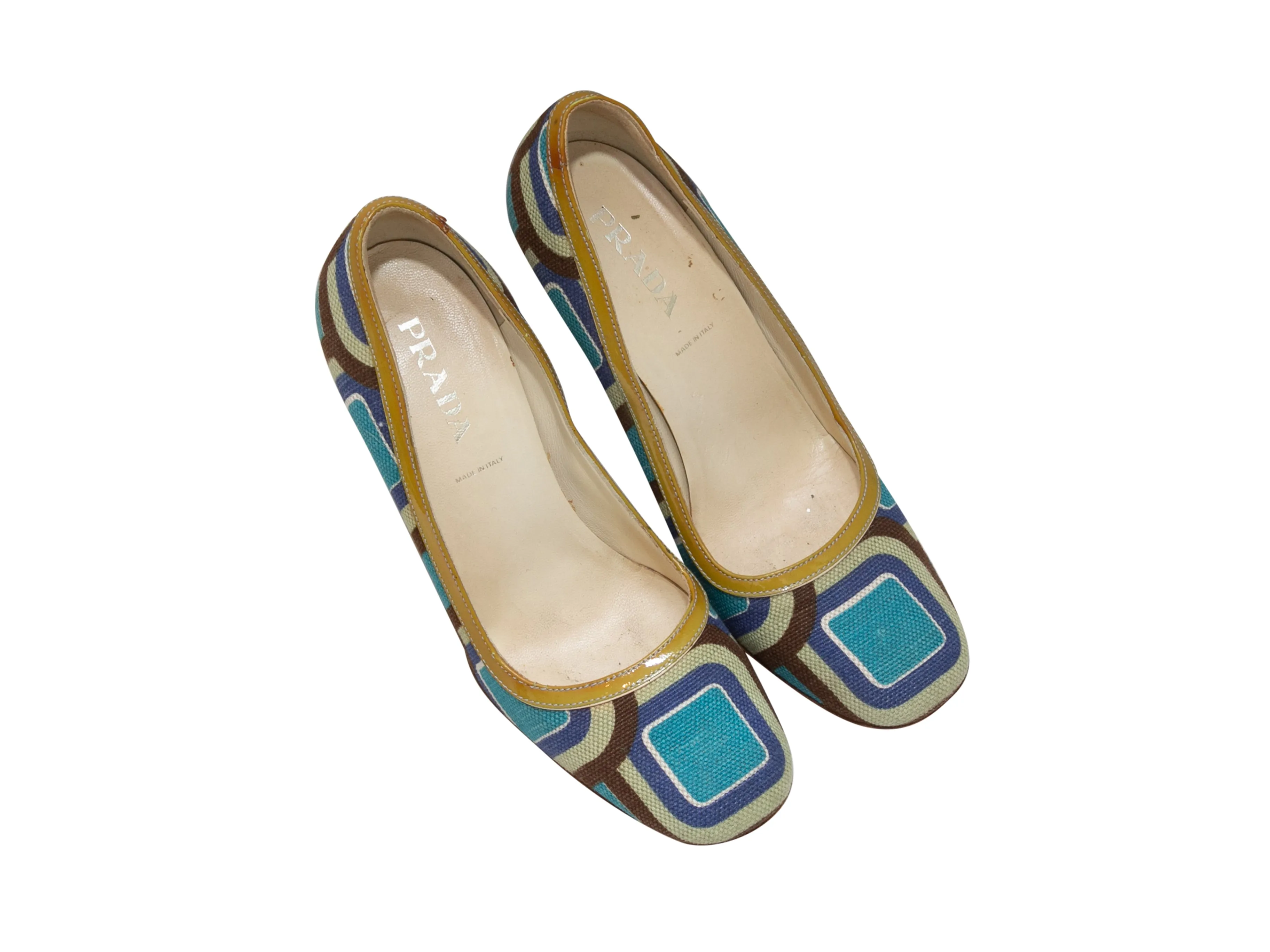 Blue & Multicolor Prada Geometric Printed Pumps Size 35.5