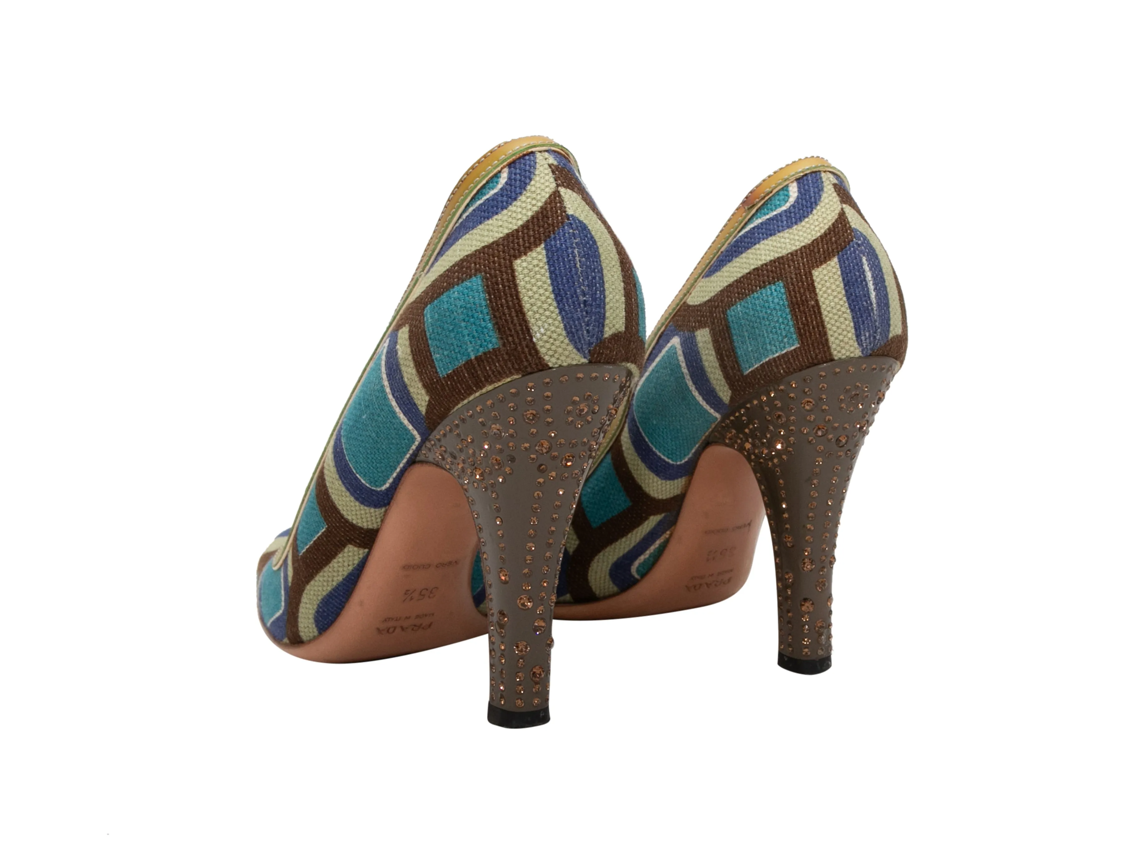 Blue & Multicolor Prada Geometric Printed Pumps Size 35.5