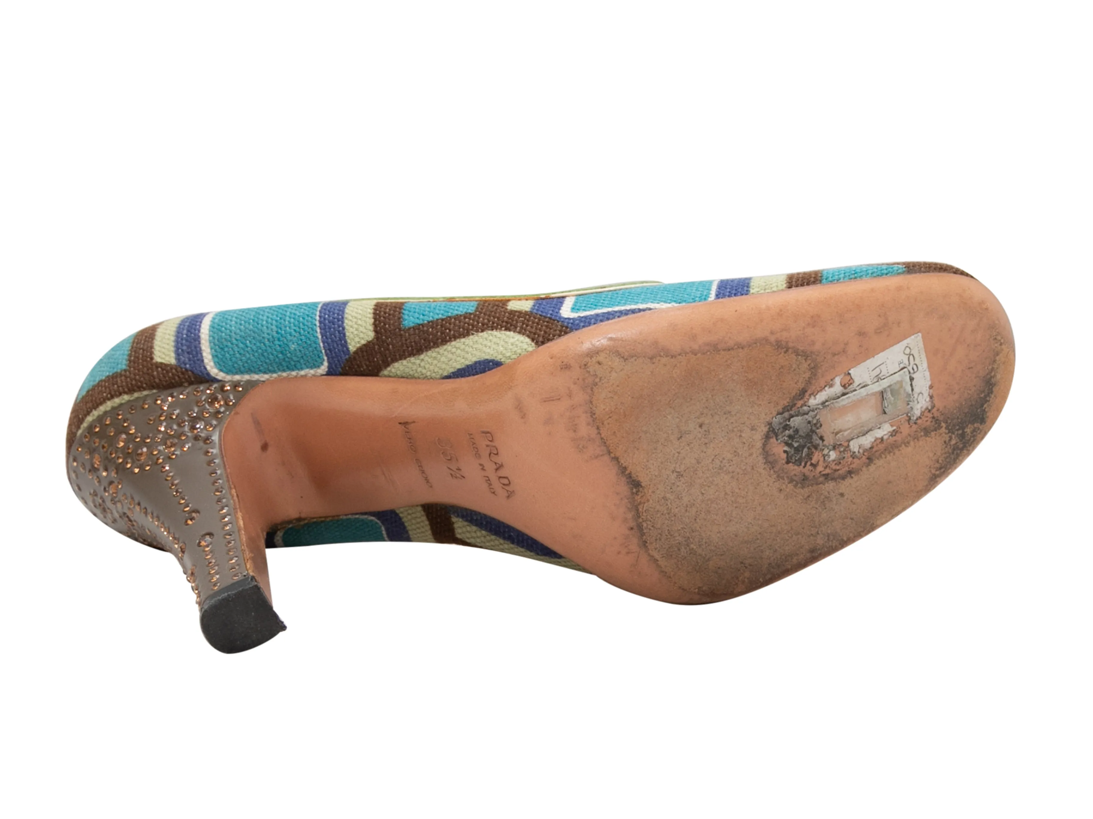 Blue & Multicolor Prada Geometric Printed Pumps Size 35.5