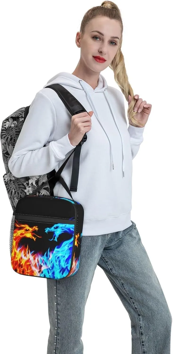 Blue And Red Fire Dragon Reusable Lunch Box Insulation Lunch Bag Containers Tote Handbag Ice Packs For Women Men Teens Girls