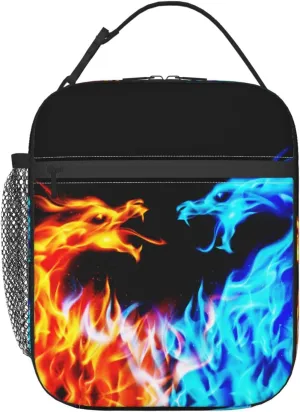 Blue And Red Fire Dragon Reusable Lunch Box Insulation Lunch Bag Containers Tote Handbag Ice Packs For Women Men Teens Girls