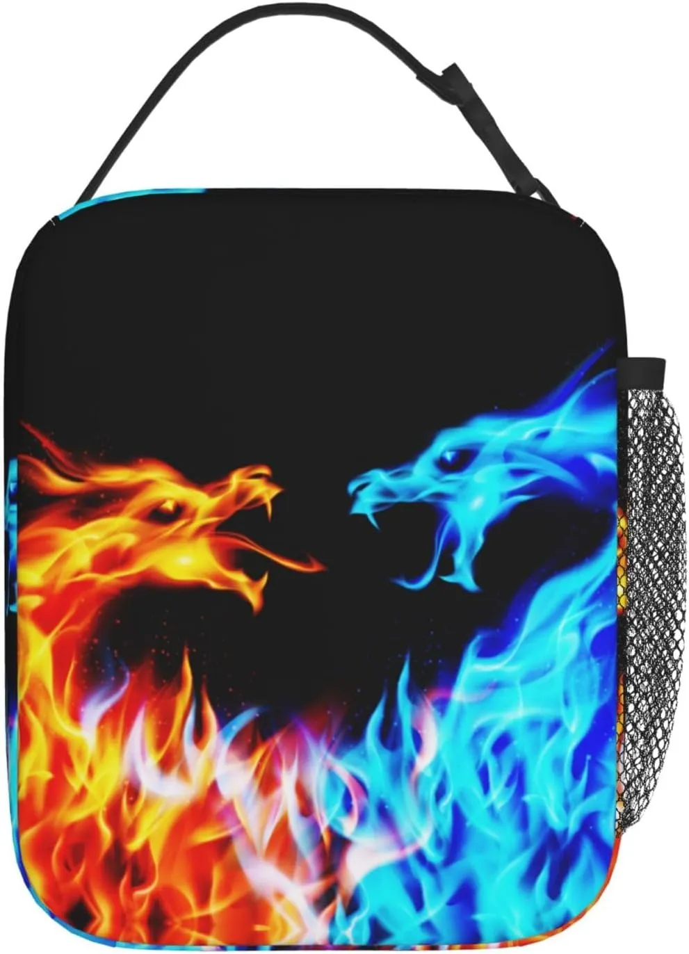 Blue And Red Fire Dragon Reusable Lunch Box Insulation Lunch Bag Containers Tote Handbag Ice Packs For Women Men Teens Girls