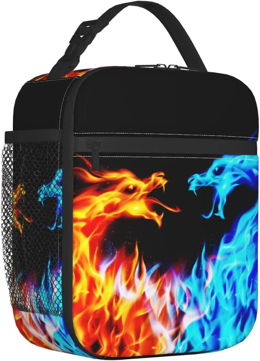 Blue And Red Fire Dragon Reusable Lunch Box Insulation Lunch Bag Containers Tote Handbag Ice Packs For Women Men Teens Girls