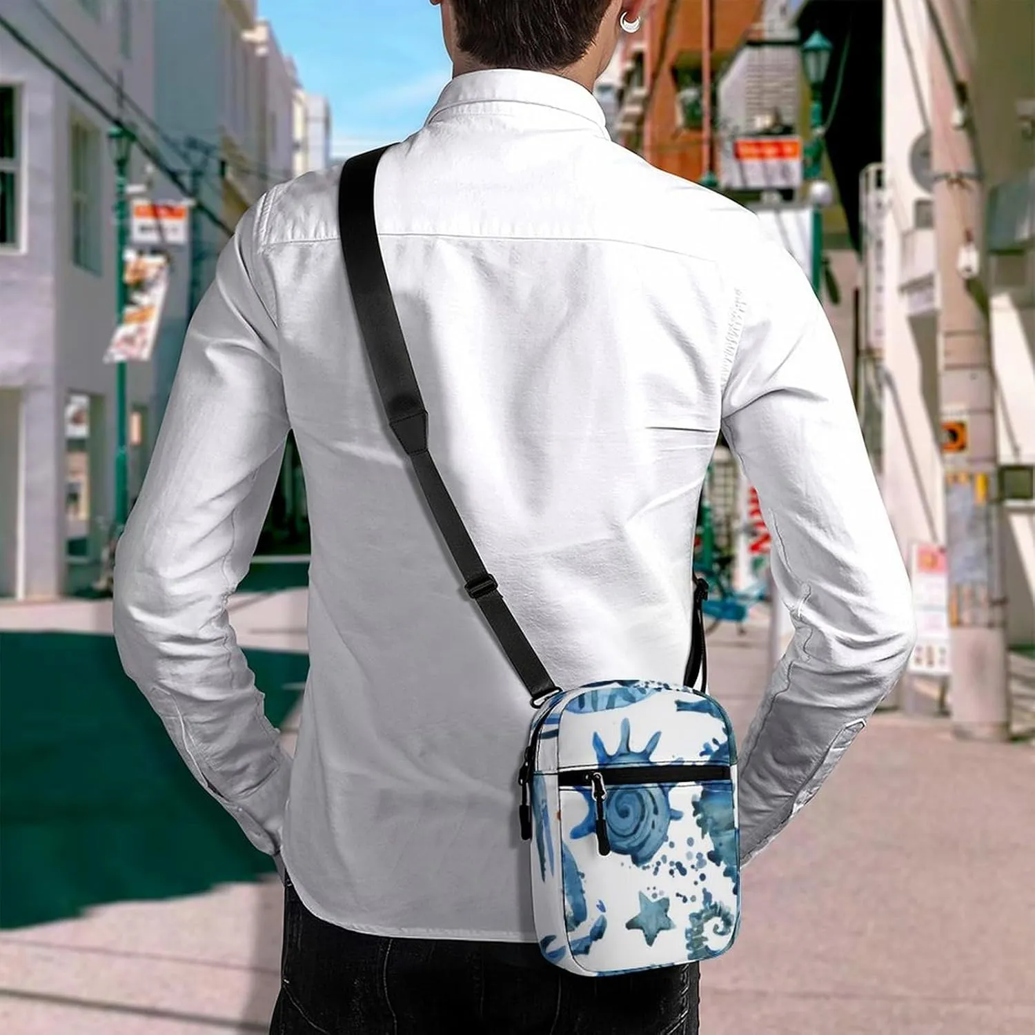 Blue Crab Sea Horse Coral Reef Seashell Marine Sea Life Adjustable Fanny Waist Pack Pouch, Waterproof Crossbody Runners Bag Wallet for Gym Hiking Fitness Women Men 6.1 x 2.2 x 7.9 inch