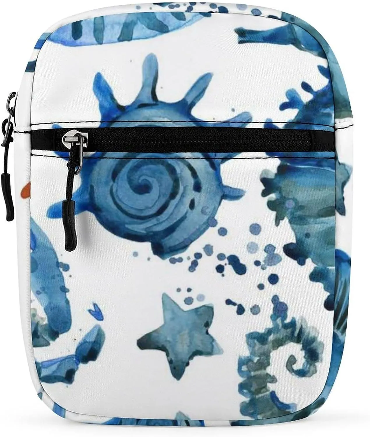 Blue Crab Sea Horse Coral Reef Seashell Marine Sea Life Adjustable Fanny Waist Pack Pouch, Waterproof Crossbody Runners Bag Wallet for Gym Hiking Fitness Women Men 6.1 x 2.2 x 7.9 inch