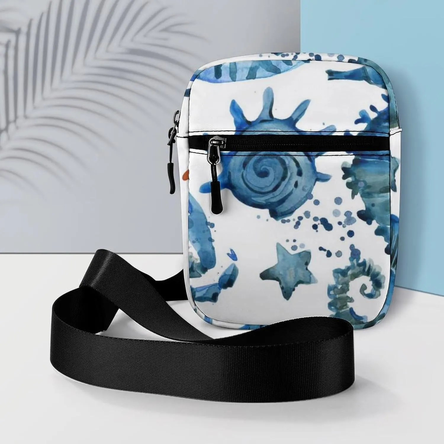 Blue Crab Sea Horse Coral Reef Seashell Marine Sea Life Adjustable Fanny Waist Pack Pouch, Waterproof Crossbody Runners Bag Wallet for Gym Hiking Fitness Women Men 6.1 x 2.2 x 7.9 inch