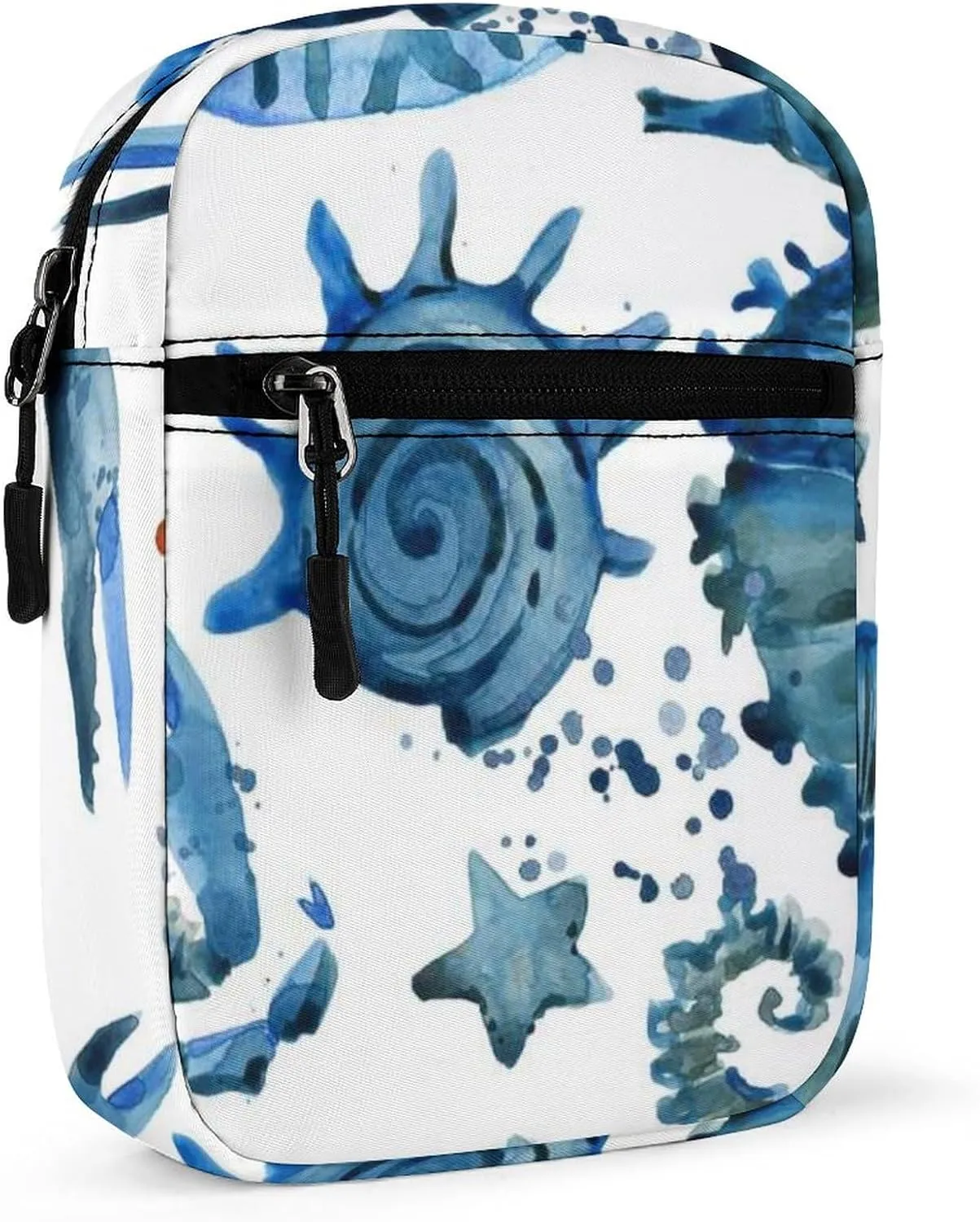 Blue Crab Sea Horse Coral Reef Seashell Marine Sea Life Adjustable Fanny Waist Pack Pouch, Waterproof Crossbody Runners Bag Wallet for Gym Hiking Fitness Women Men 6.1 x 2.2 x 7.9 inch