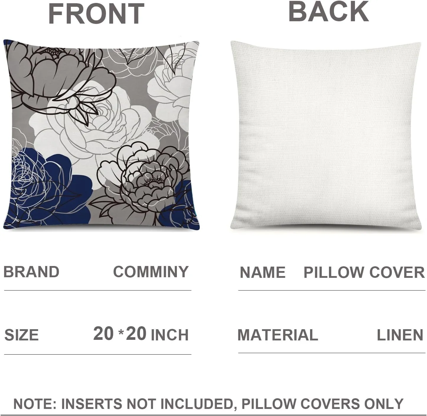 Blue Grey Pillow Covers 20x20 Set of 6 Decorative Daisy Flower Throw Pillow Cover for Couch Modern Farmhouse Cushion Cover for Living Room Bed Patio Home Decor