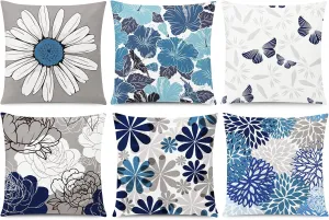 Blue Grey Pillow Covers 20x20 Set of 6 Decorative Daisy Flower Throw Pillow Cover for Couch Modern Farmhouse Cushion Cover for Living Room Bed Patio Home Decor