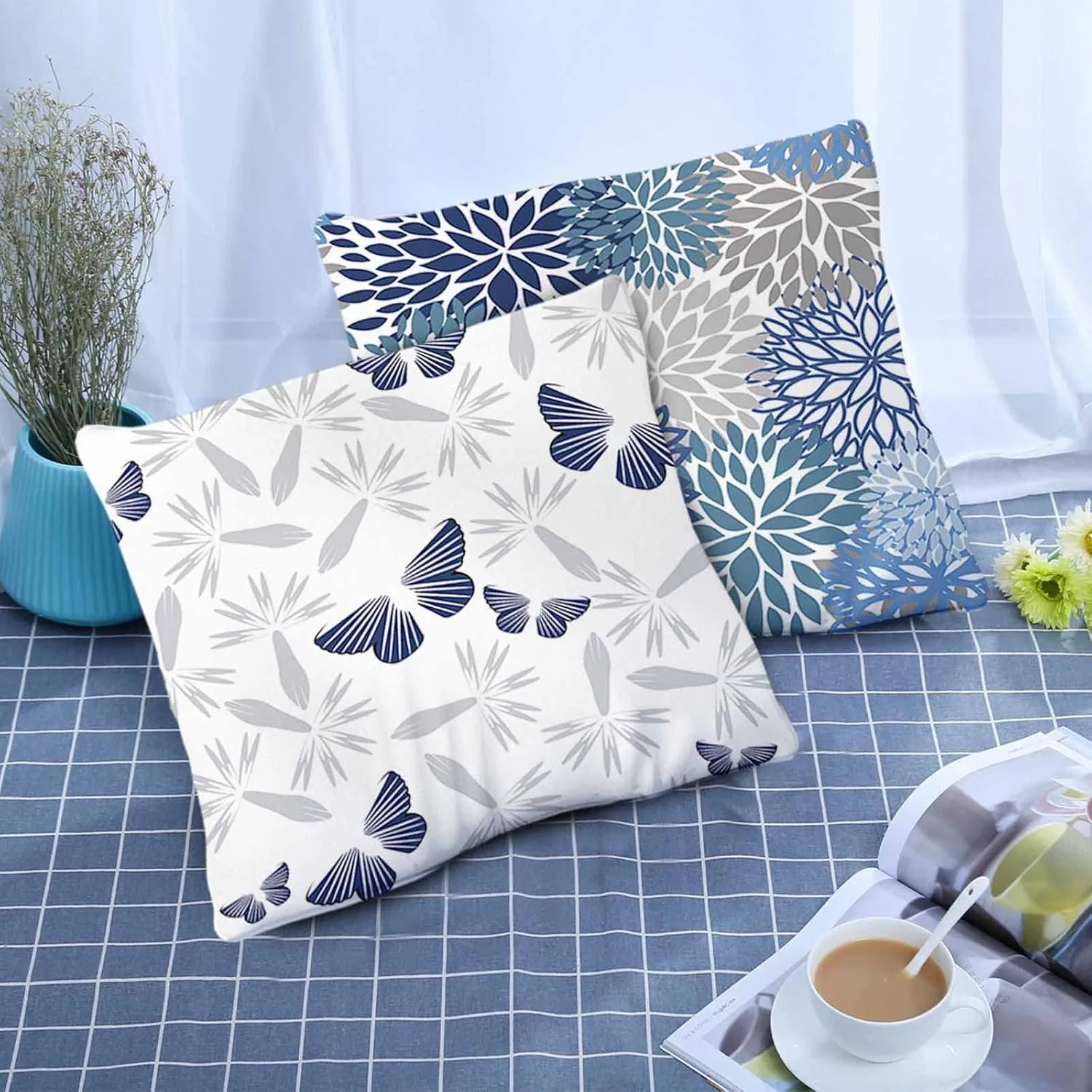 Blue Grey Pillow Covers 20x20 Set of 6 Decorative Daisy Flower Throw Pillow Cover for Couch Modern Farmhouse Cushion Cover for Living Room Bed Patio Home Decor