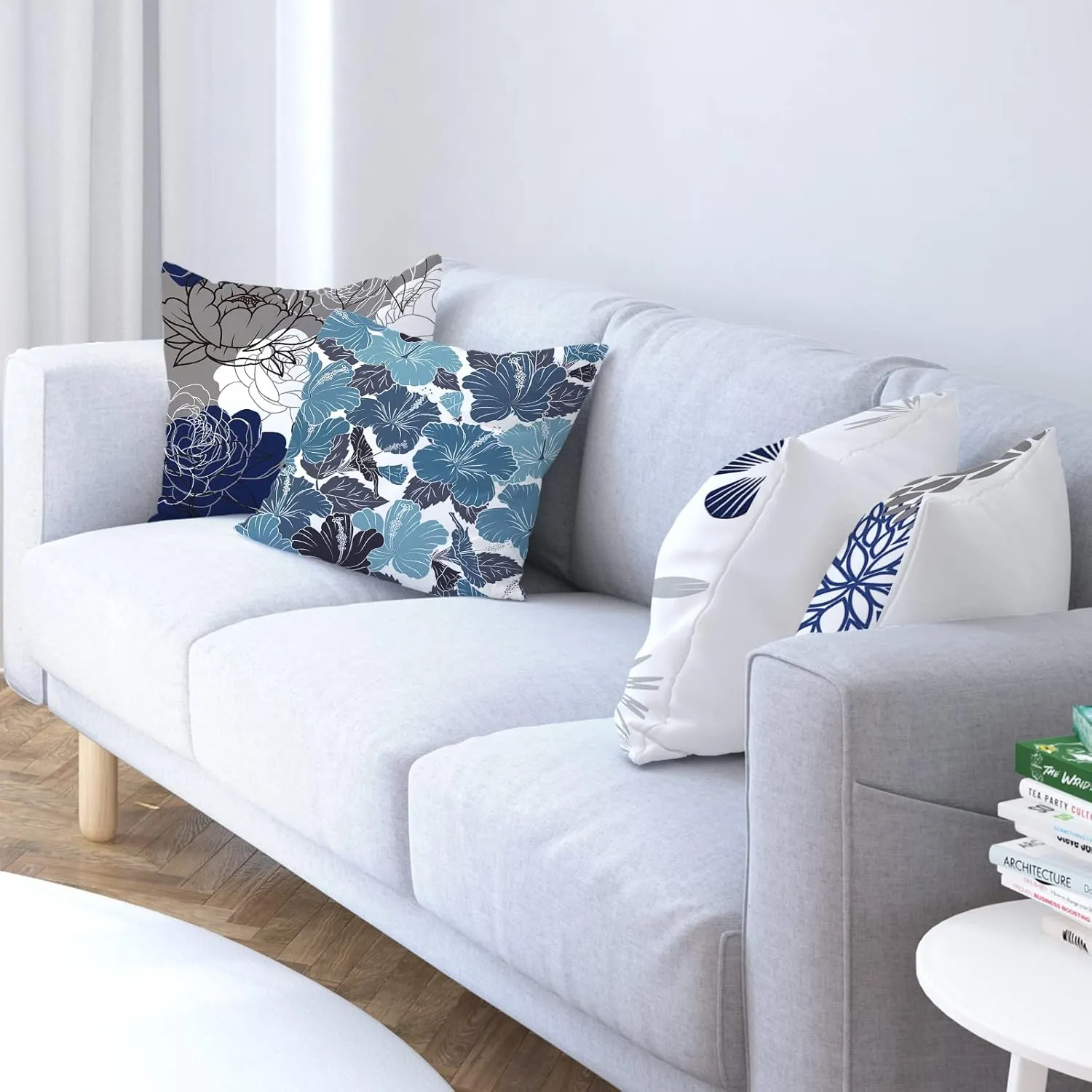 Blue Grey Pillow Covers 20x20 Set of 6 Decorative Daisy Flower Throw Pillow Cover for Couch Modern Farmhouse Cushion Cover for Living Room Bed Patio Home Decor