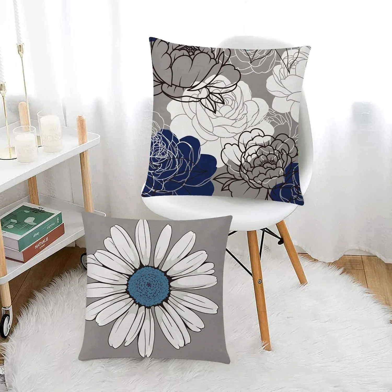 Blue Grey Pillow Covers 20x20 Set of 6 Decorative Daisy Flower Throw Pillow Cover for Couch Modern Farmhouse Cushion Cover for Living Room Bed Patio Home Decor