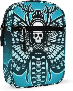 Blue Moth Dead Head, Mystical Circle, Skull, Moon, Stars Occultism Adjustable Fanny Waist Pack Pouch, Waterproof Crossbody Runners Bag Wallet for Gym Hiking Fitness Women Men 6.1 x 2.2 x 7.9 inch